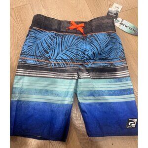 Laguna Boys Swim Trunks UPF 50 Palm & Stripe Design M/M (10/12) 100% Polyester B